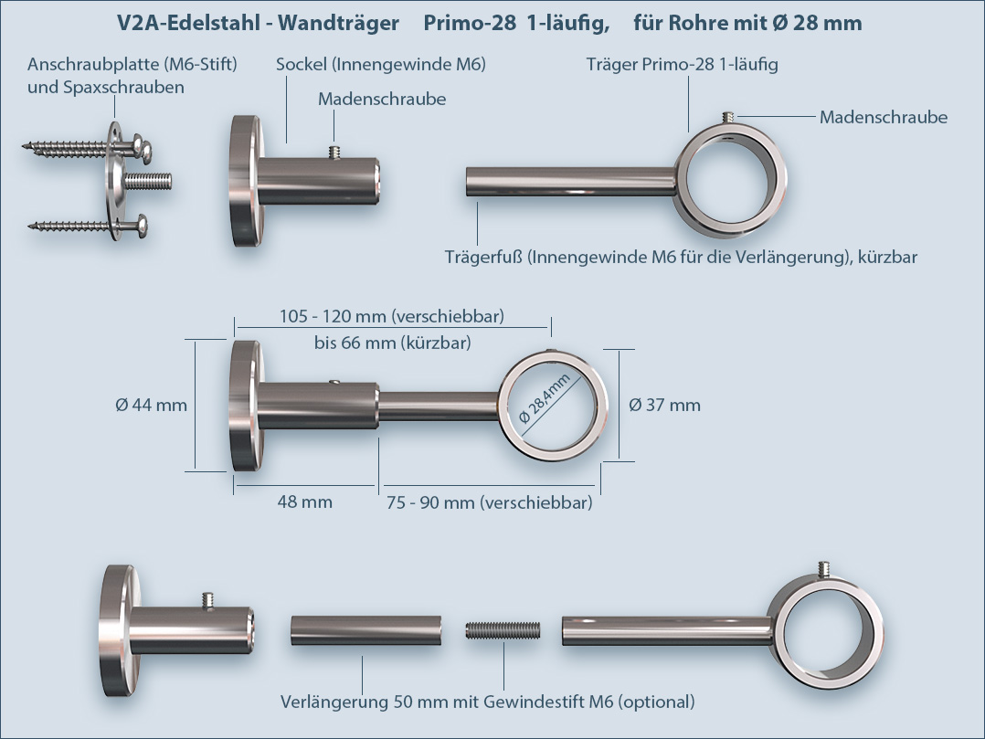 Stangenhalter Stangenhalterung Primo 1-lauf für Rohre-28mm Montageanleitung