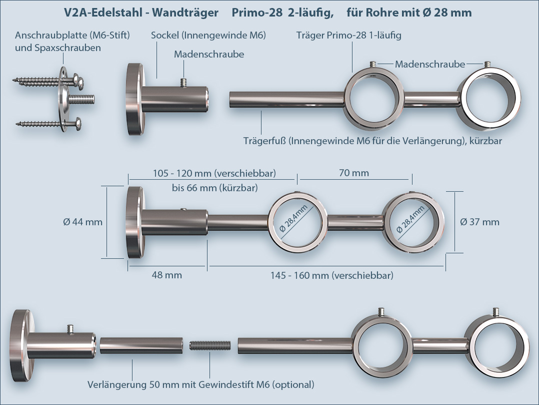 Halter Halterung für Stangen 28mm System Primo-2-Lauf Befestigung-Anleitung