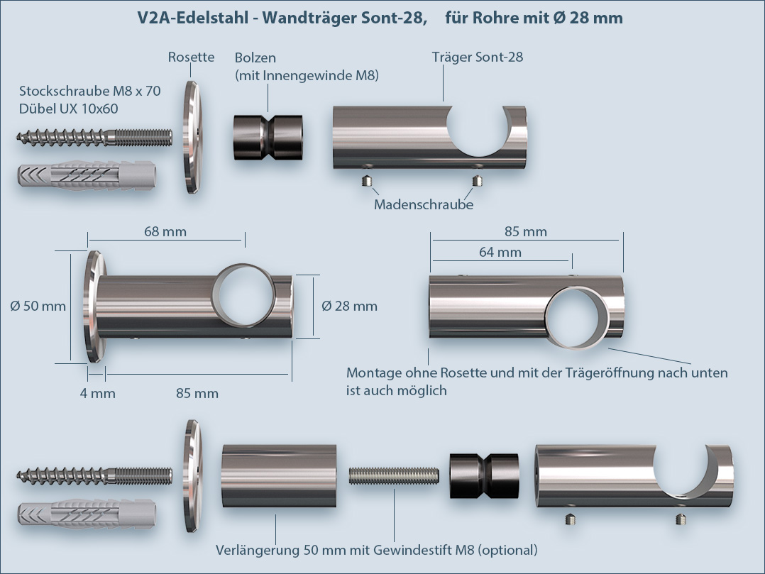 Montage-Anleitung: Befestigung Rohrhaterung Wandhalter Sont-28mm für Rohre und Stangen