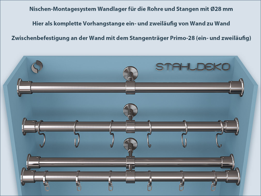 Rohre Stangenhalter Ø und 28 Wandlager-28 mm, Stangen für