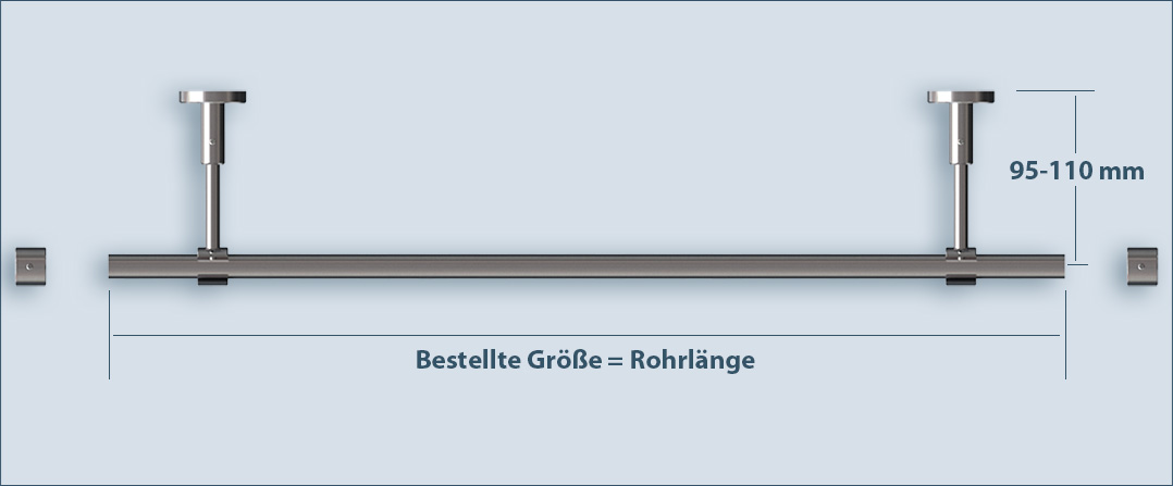 Gardinenstange Top-16 einläufige Stilgarnitur aus Edelstahl, richtige Länge bestellen für Wandmontage