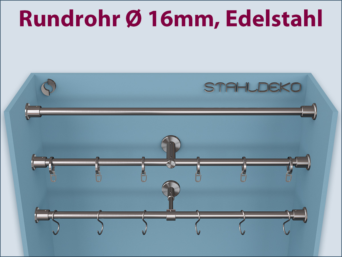 Gardinenstange Wandlager 16mm einläufig Wand zu Wand - Befestigung für Nische