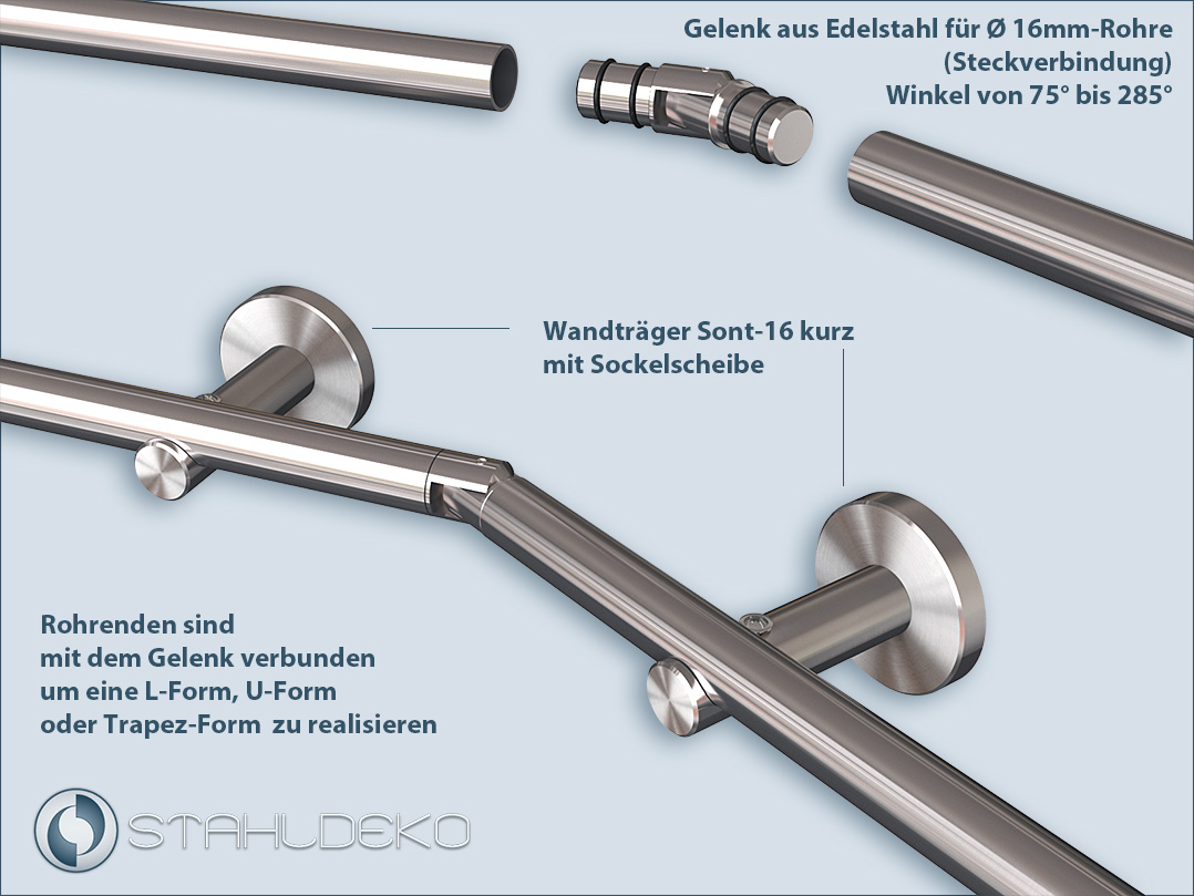 Gelenk-Verbinder für 16mm-Rohre mit dem Küchenreling Sont-16