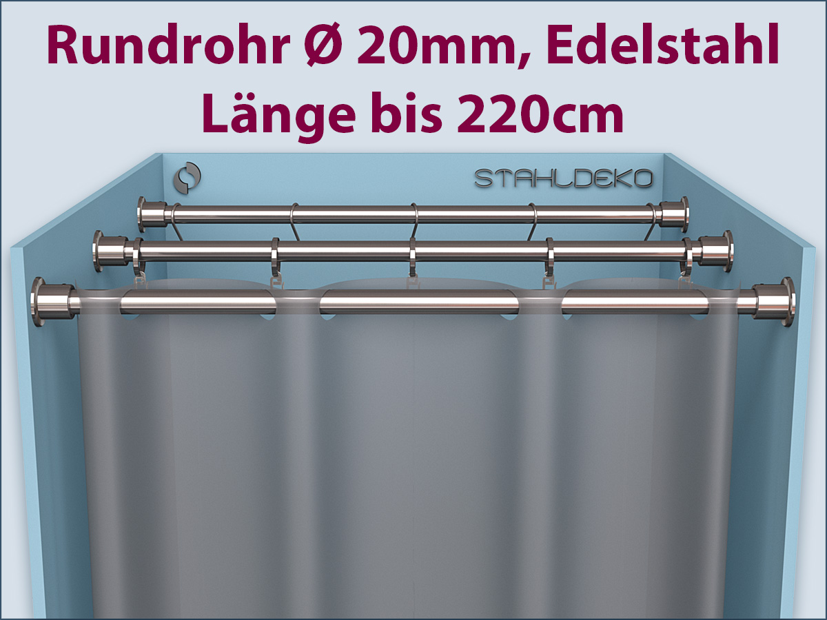 Innenlauf - Duschvorhangstange Ø 20mm, gerade, Edelstahl, Schwarz oder Weiß,  Wand- oder