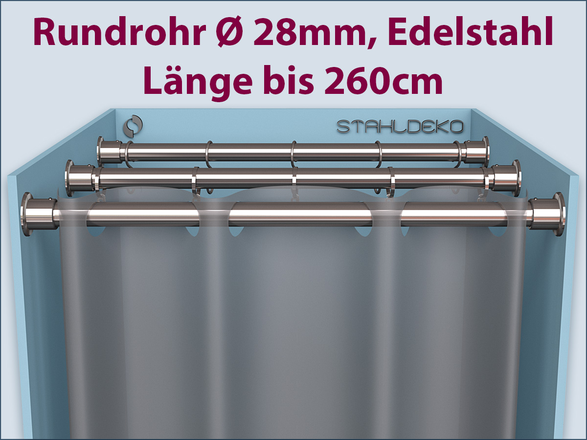 Duschvorhangstange Wand zu Wand mit dem Edelstahlrohr 28mm nach Maß konfigurieren