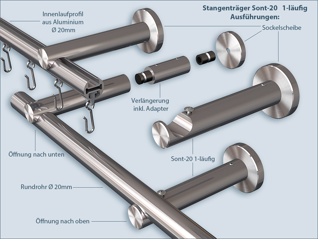 Die Stangenträger für die Gardinenstange Sont-20mm eignen sich perfekt für eine Vielzahl von Verwendungsbeispielen, wie zum Beispiel für Wohnzimmer-, Schlafzimmer- oder Küchengardinen