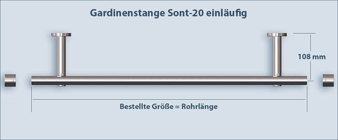 Einläufige Edelstahl-Vorhangstange Modell Sont-20 messen und richtige Rohrlänge kaufen