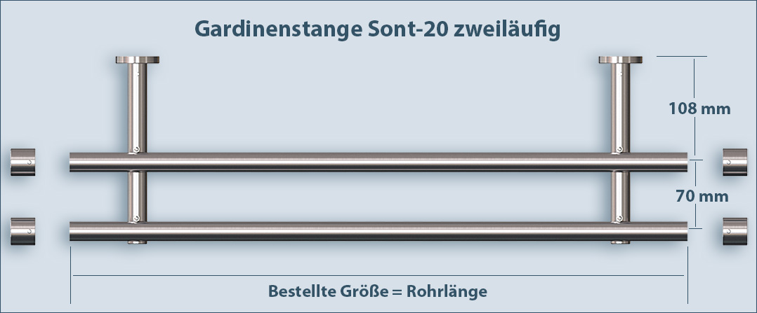 Messen Sie die moderne 2-Lauf Stilgarnitur aus Edelstahl, Sont-20 aus und kaufen Sie die passende Länge