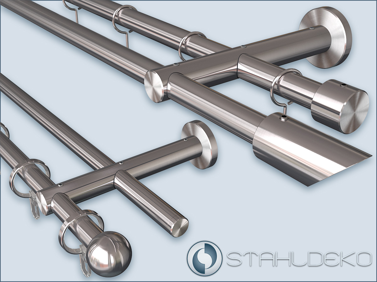 Gardinenstange Pfosten 16, Zweiläufig mit 16mm Rohr, Edelstahl V2A
