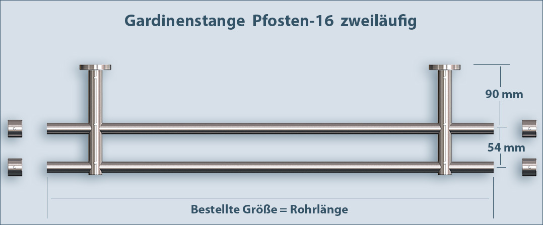 Stilvolle 2-Lauf Garnitur Pfosten-16 aus Edelstahl  messen und richtige Länge bestellen