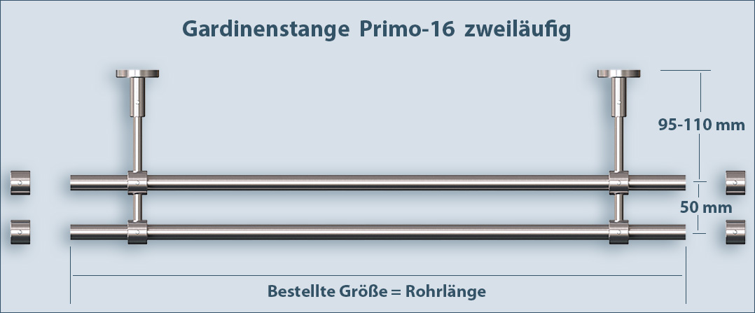 Moderne 2-Lauf Stange Primo-16 aus Edelstahl  richtig ausmessen und passende Länge bestellen