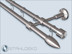 Schlichte Gardinenstange aus Edelstahl, 16mm Durchmesser, doppelläufig mit Primo-16 Trägern, Pula Endstücken und Gardinenhaken.