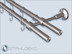Zeitlose Gardinenstange aus Edelstahl, zweiläufiges Rohr 16mm mit Primo-16 Halterungen, Einschlagkappe Endstücken und Vorhanghaken.