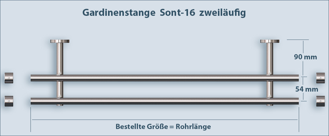 2-läufige Vorhangstange Sont-16: die Länge richtig messen und die passende Größe bestellen