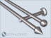 Design Gardinenstange, doppelläufig, 16mm Rohr, Sont-16 Träger, Konus Endstücke, ohne Ringe und Gardinenhaken, aus Edelstahl