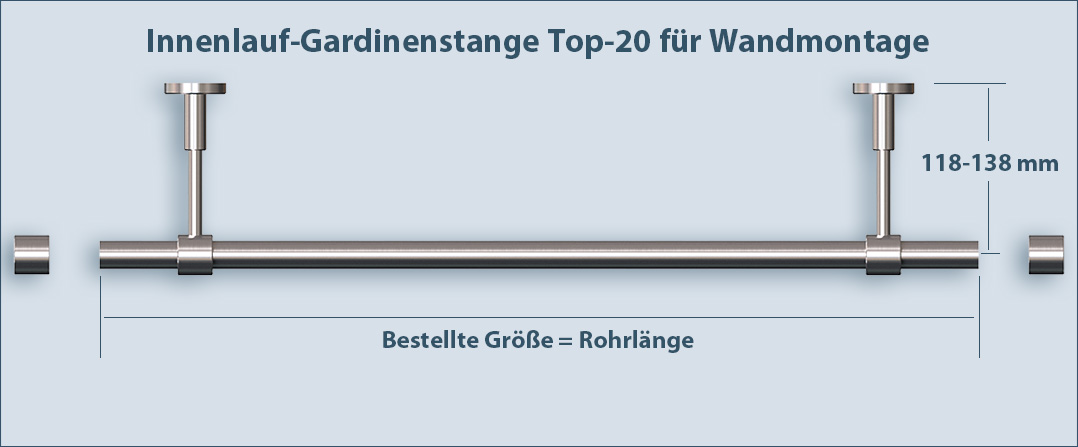 Die richtige Länge bestellen: Einläufige Gardinenstange mit Innenlauf Top-20 für Wandmontage