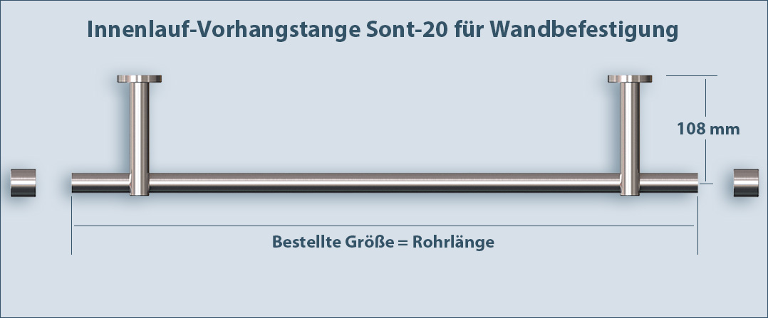 Vorhangstange mit Innenlauf sont-20 1-lfg. für Wand richtige Länge bestellen