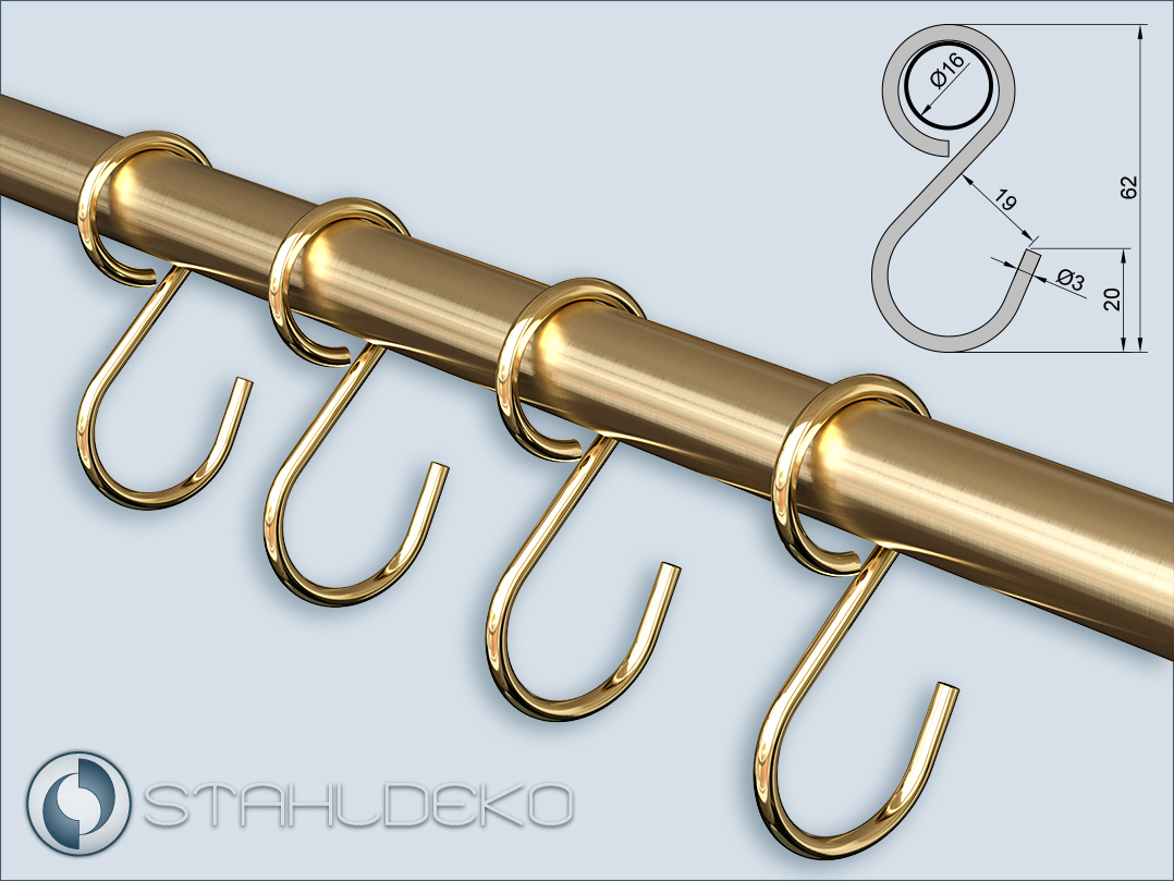 Vermessingte Ringhaken maßgenau für 16mm Messing-Küchenreling