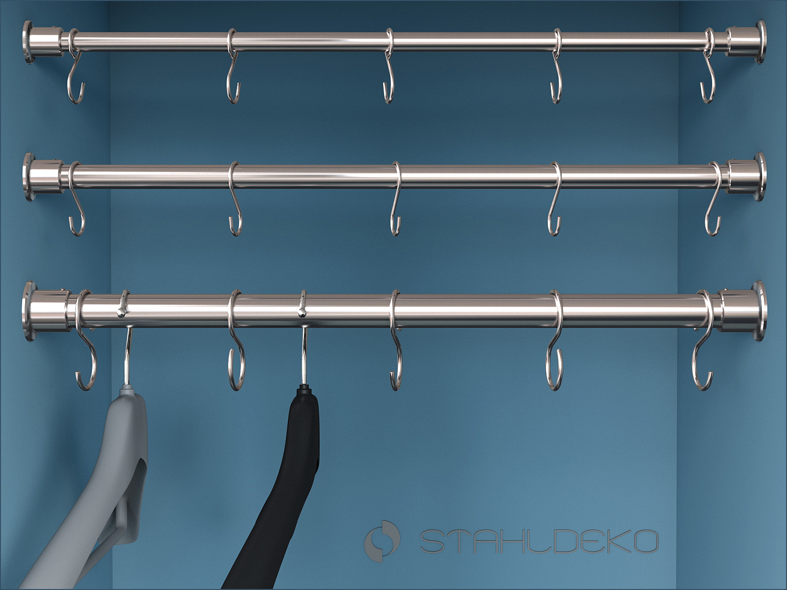 Garderobenstangen Classicus, Edelstahl-V2A verschiedene Stangen-Durchmesser, bis 220 cm lang