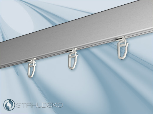 Aluminium Gardinenschiene Edelstahl Optik mit Deckenträgern und Gleitern 
