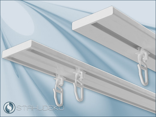 Vorhangschiene Wendeschiene biegbar, Aluminium, 1-/2-lfg. nach aus , weiß, Fertigung