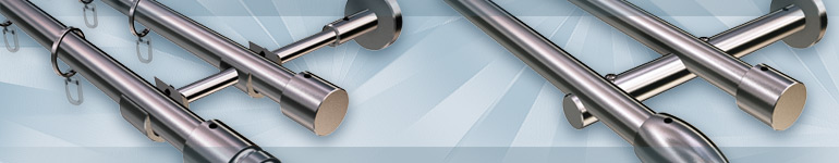 2-läufige Edelstahl-Gardinenstangen mit 20mm-Durchmesser für Wandbefestigung 2-läufige Edelstahl-Gardinenstangen mit 20mm-Durchmesser für Wandbefestigung