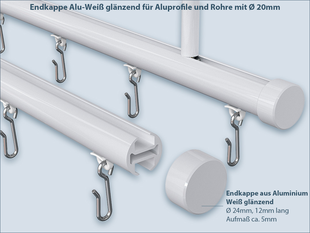 Weiße Innenlauf Duschvorhang-Stange mit Kappen schließen, Aluminium weiß-glänzend.