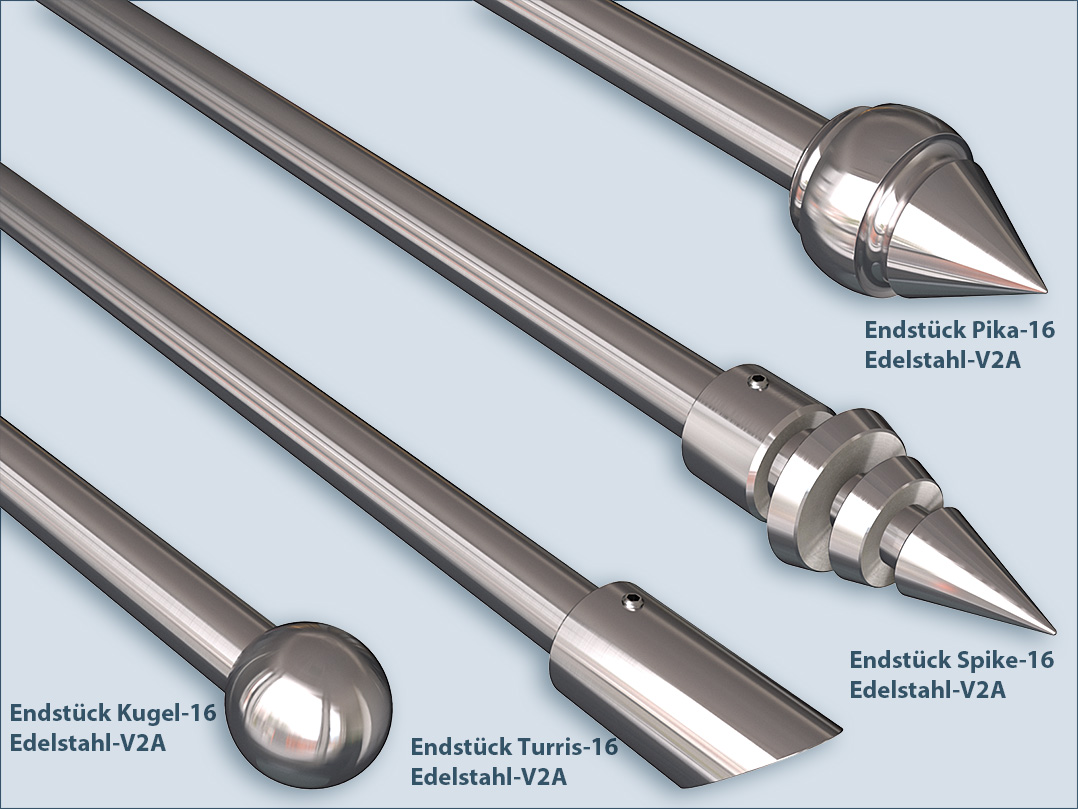 Endstücke aus Edelstahl für Gardinenstange mit 16mm-Durchmesser