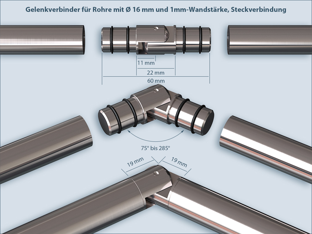 Rohre mit Gelenkverbinder verbinden um z.B. Erker-Gardinenstangen zu realisieren Rohre mit Gelenkverbinder verbinden um z.B. Erker-Gardinenstangen zu realisieren