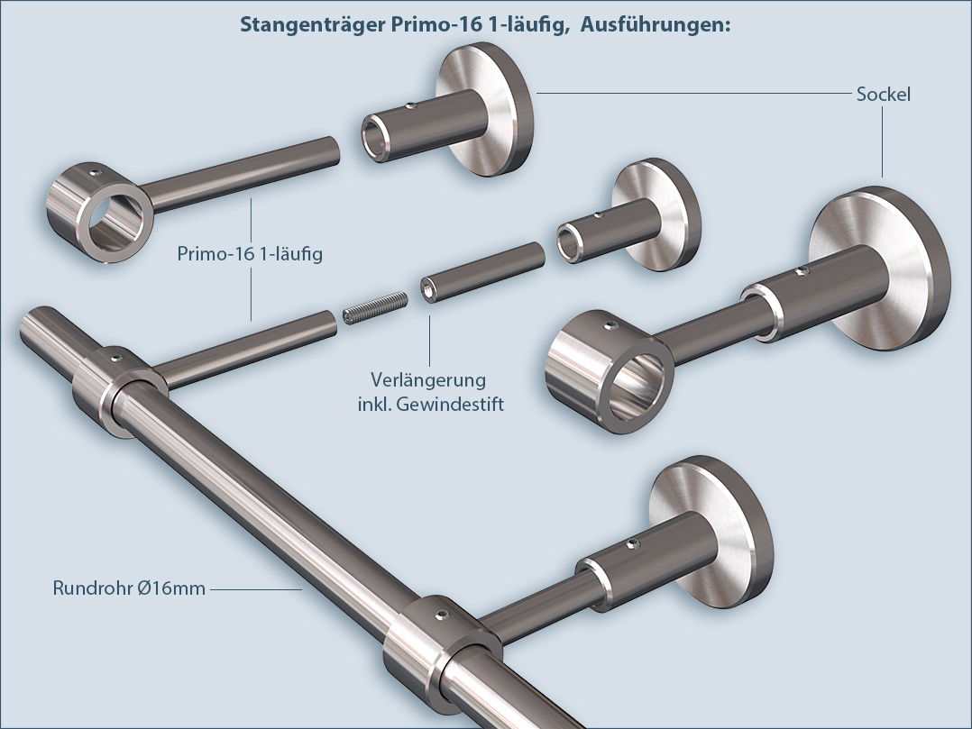 Stangenträger Primo-16 1-Lauf für Gardinenstange und Vorhangstange verwenden Stangenträger Primo-16 1-Lauf für Gardinenstange und Vorhangstange verwenden