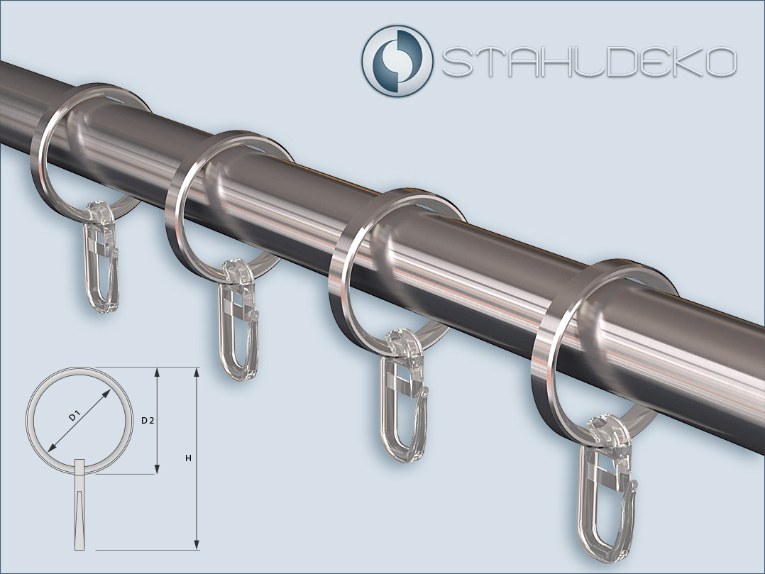 Duschvorhang-Ring für Stangen und Rohre mit 20mm-Durchmesser aus Edelstahl, Abmessungen